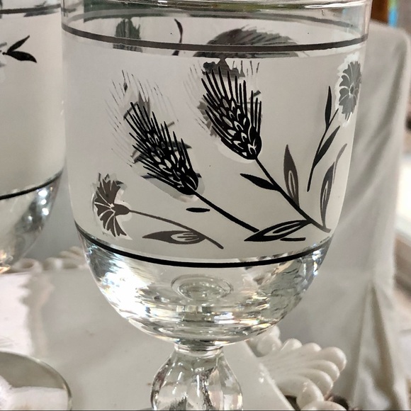 Set of 3) Vintage Libby Silver Leaf & Frosted Stemware Glassware - Picture 2 of 5